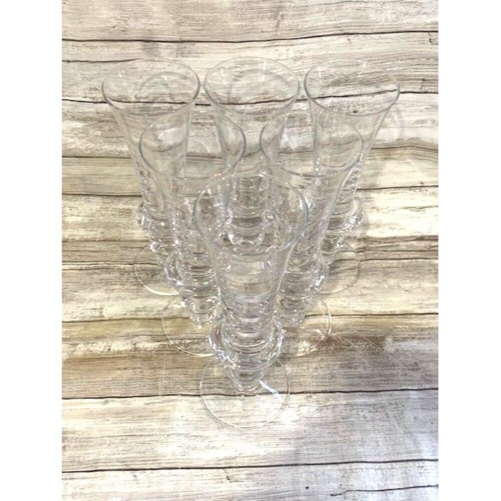 Set Of 6 Elegant Clear Glass Champagne‎ Flutes with Ornate Stem Design